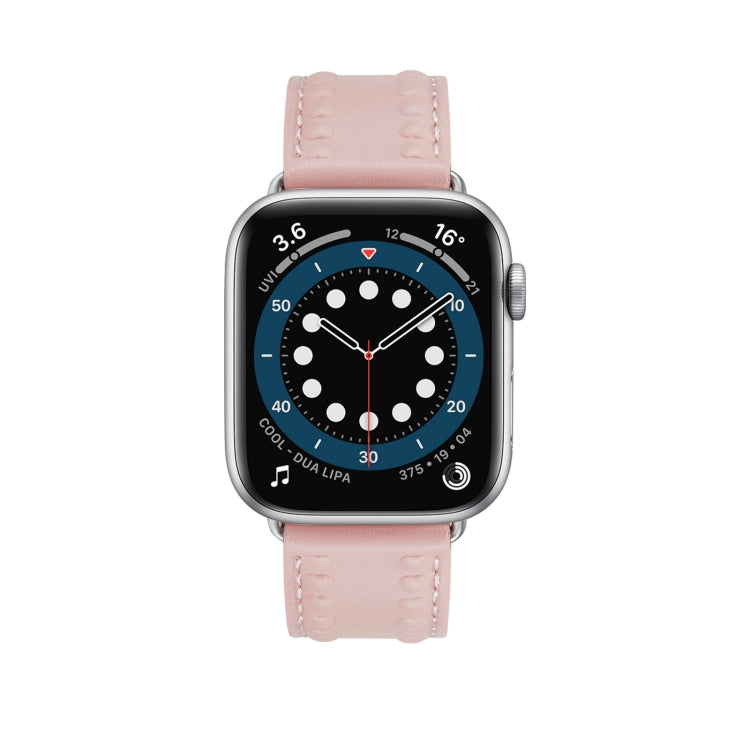 Embossed Love Genuine Leather Watch Band For Apple Watch SE 40mm(Pink) - Watch Bands by PMC TechLife | Online Shopping South Africa | PMC TechLife
