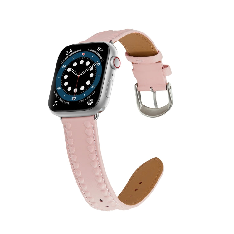Embossed Love Genuine Leather Watch Band For Apple Watch 6 40mm(Pink) - Watch Bands by PMC TechLife | Online Shopping South Africa | PMC TechLife