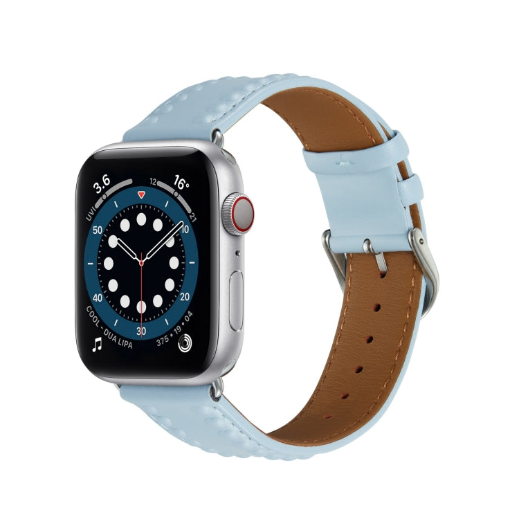 Embossed Love Genuine Leather Watch Band For Apple Watch 6 40mm(Blue) - Watch Bands by PMC TechLife | Online Shopping South Africa | PMC TechLife