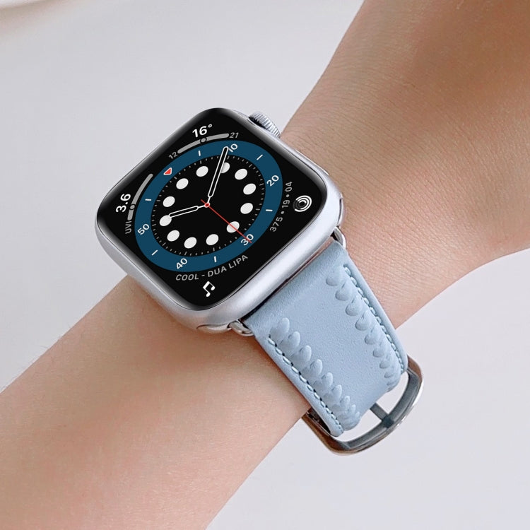 Embossed Love Genuine Leather Watch Band For Apple Watch 6 40mm(Blue) - Watch Bands by PMC TechLife | Online Shopping South Africa | PMC TechLife