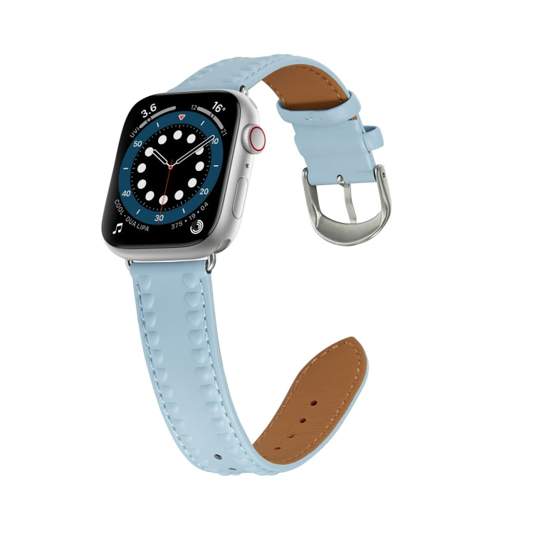 Embossed Love Genuine Leather Watch Band For Apple Watch 6 44mm(Blue) - Watch Bands by PMC TechLife | Online Shopping South Africa | PMC TechLife