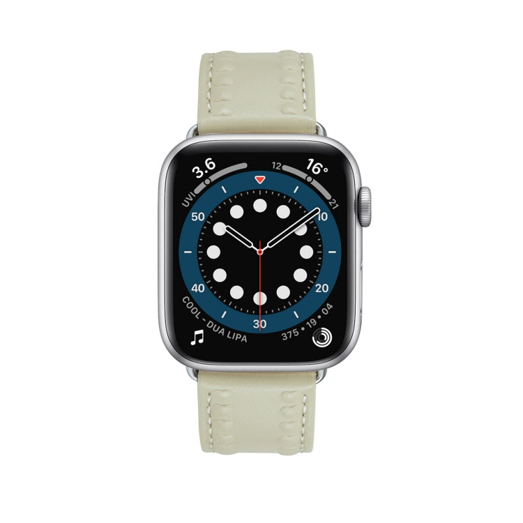 Embossed Love Genuine Leather Watch Band For Apple Watch 6 44mm(Milky White) - Watch Bands by PMC TechLife | Online Shopping South Africa | PMC TechLife