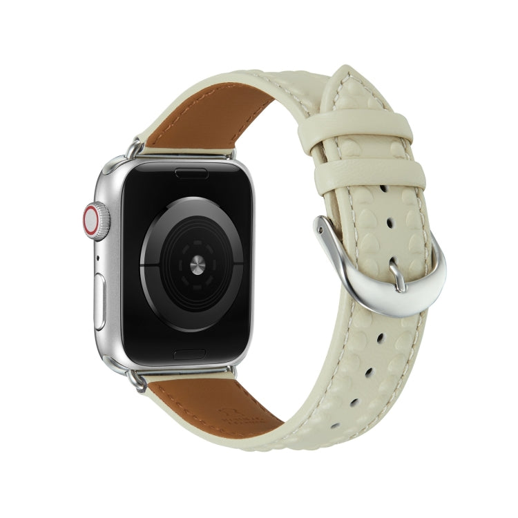 Embossed Love Genuine Leather Watch Band For Apple Watch 6 44mm(Milky White) - Watch Bands by PMC TechLife | Online Shopping South Africa | PMC TechLife