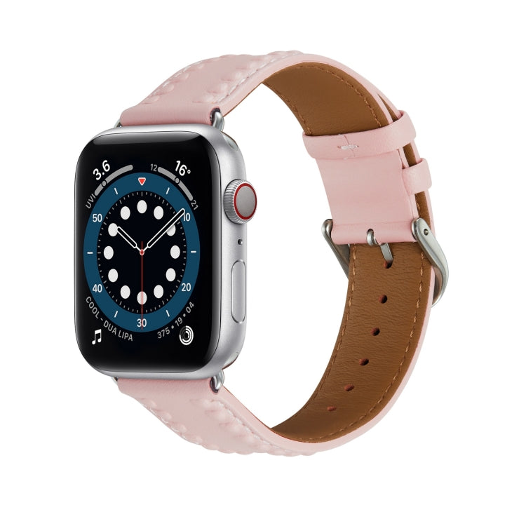 Embossed Love Genuine Leather Watch Band For Apple Watch 5 44mm(Pink) - Watch Bands by PMC TechLife | Online Shopping South Africa | PMC TechLife