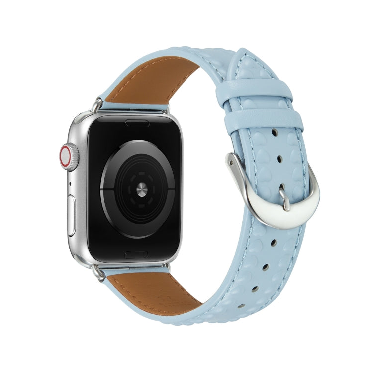 Embossed Love Genuine Leather Watch Band For Apple Watch 4 44mm(Blue) - Watch Bands by PMC TechLife | Online Shopping South Africa | PMC TechLife