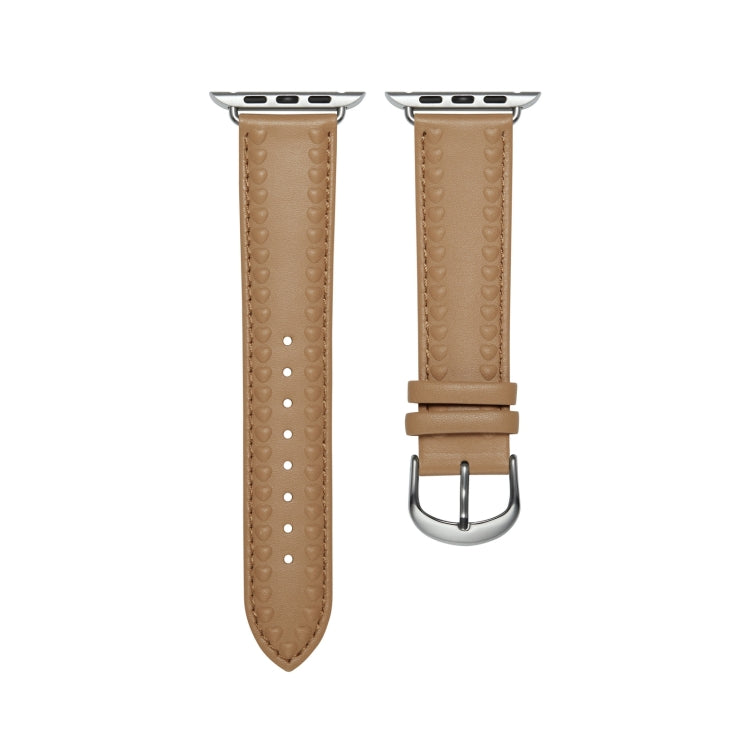 Embossed Love Genuine Leather Watch Band For Apple Watch 4 40mm(Khaki) - Watch Bands by PMC TechLife | Online Shopping South Africa | PMC TechLife