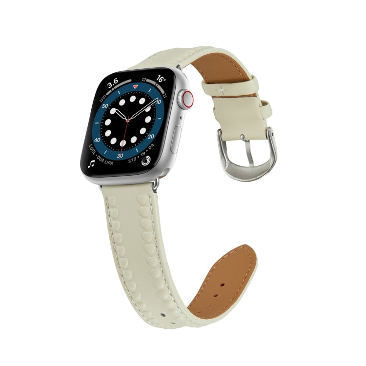Embossed Love Genuine Leather Watch Band For Apple Watch 2 42mm(Milky White) - Watch Bands by PMC TechLife | Online Shopping South Africa | PMC TechLife