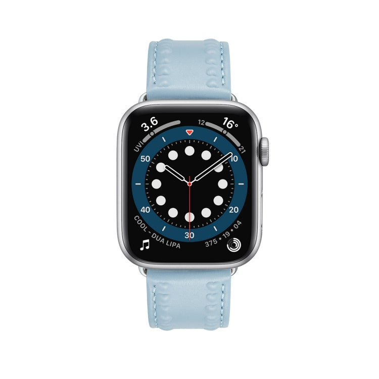 Embossed Love Genuine Leather Watch Band For Apple Watch 42mm(Blue) - Watch Bands by PMC TechLife | Online Shopping South Africa | PMC TechLife