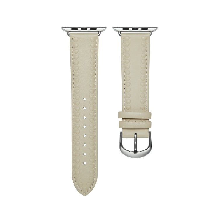 Embossed Love Genuine Leather Watch Band For Apple Watch 38mm(Milky White) - Watch Bands by PMC TechLife | Online Shopping South Africa | PMC TechLife