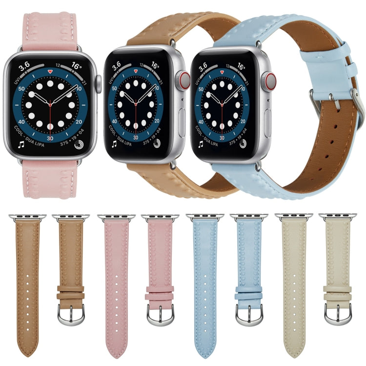 Embossed Love Genuine Leather Watch Band For Apple Watch 7 41mm(Pink) - Watch Bands by PMC TechLife | Online Shopping South Africa | PMC TechLife