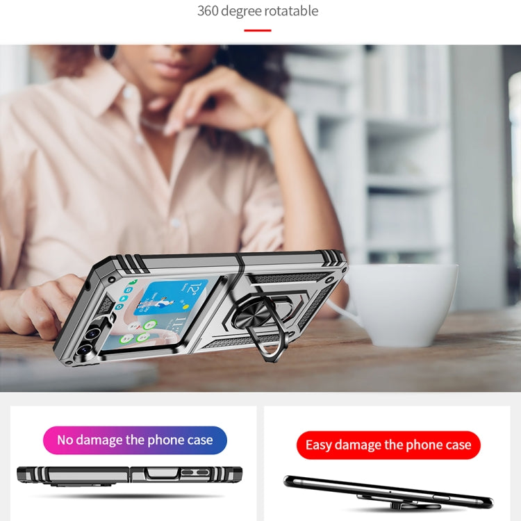 For Samsung Galaxy Z Flip5 Shockproof TPU + PC Phone Case with Holder(Silver) - free shipping - PMC TechLife - Order now!