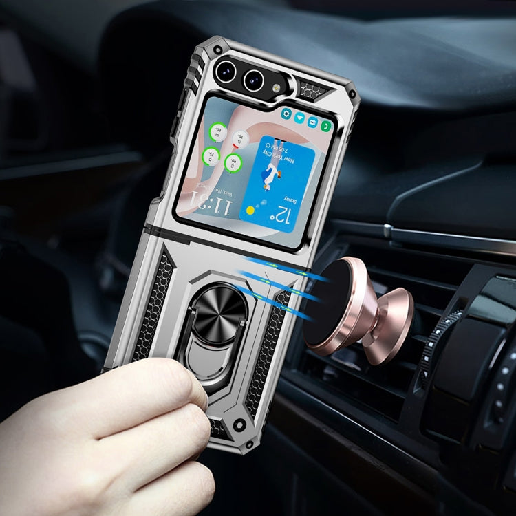 For Samsung Galaxy Z Flip5 Shockproof TPU + PC Phone Case with Holder(Silver) - free shipping - PMC TechLife - Order now!