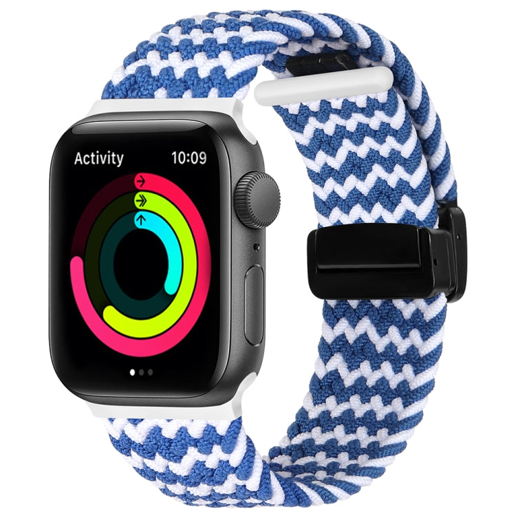 Magnetic Fold Clasp Woven Watch Band For Apple Watch SE 2022 40mm(Blue White) - Watch Bands by PMC TechLife | Online Shopping South Africa | PMC TechLife