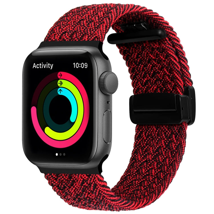 Magnetic Fold Clasp Woven Watch Band For Apple Watch 7 41mm(Black Sand Red) - Watch Bands by PMC TechLife | Online Shopping South Africa | PMC TechLife