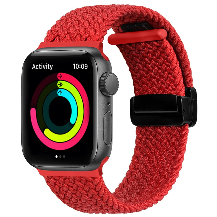 Magnetic Fold Clasp Woven Watch Band For Apple Watch 7 45mm(Red) - Watch Bands by PMC TechLife | Online Shopping South Africa | PMC TechLife