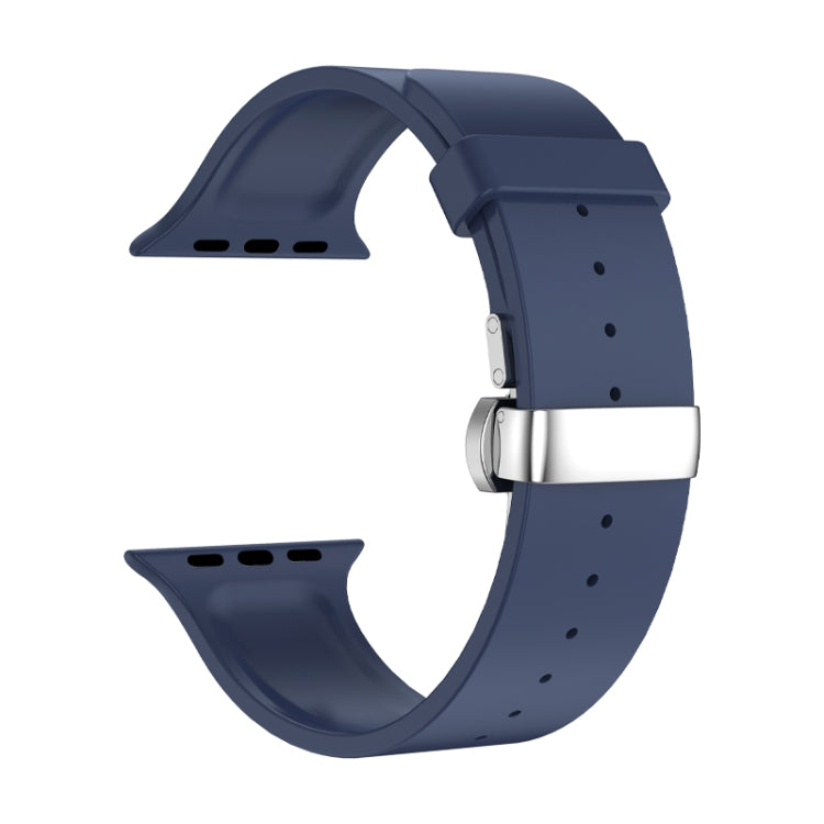 Metal Butterfly Buckle Silicone Watch Band For Apple Watch 8 41mm(Blue) - Watch Bands by PMC TechLife | Online Shopping South Africa | PMC TechLife