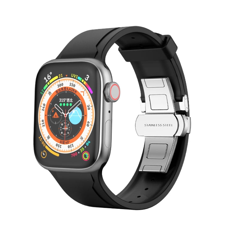 Metal Butterfly Buckle Silicone Watch Band For Apple Watch SE 2022 40mm(Black) - Watch Bands by PMC TechLife | Online Shopping South Africa | PMC TechLife