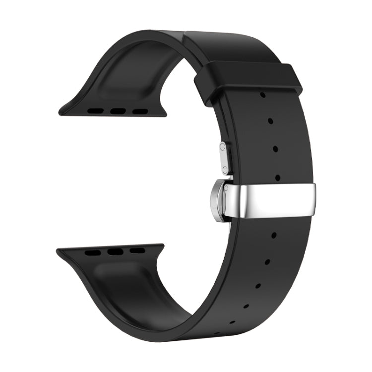 Metal Butterfly Buckle Silicone Watch Band For Apple Watch SE 2022 40mm(Black) - Watch Bands by PMC TechLife | Online Shopping South Africa | PMC TechLife