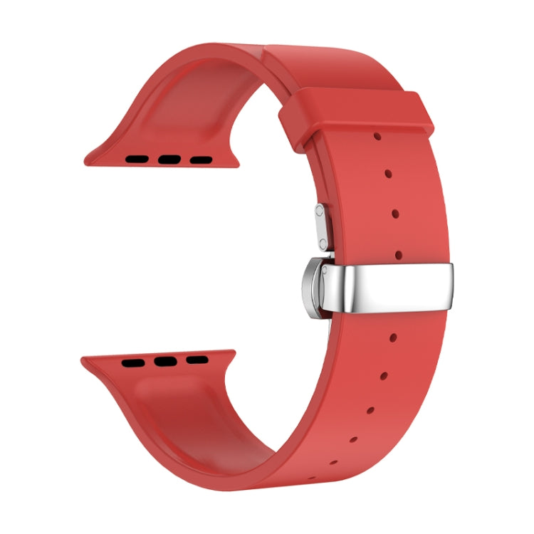 Metal Butterfly Buckle Silicone Watch Band For Apple Watch SE 2022 44mm(Red) - Watch Bands by PMC TechLife | Online Shopping South Africa | PMC TechLife