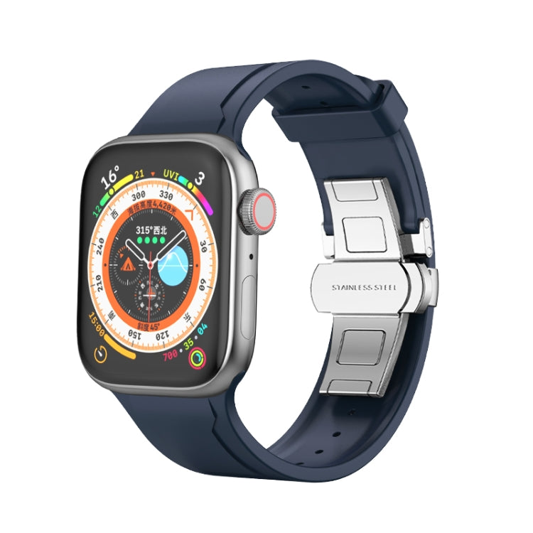 Metal Butterfly Buckle Silicone Watch Band For Apple Watch SE 2022 44mm(Blue) - Watch Bands by PMC TechLife | Online Shopping South Africa | PMC TechLife