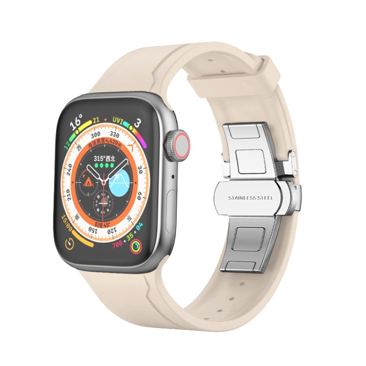 Metal Butterfly Buckle Silicone Watch Band For Apple Watch 6 40mm(Starlight Color) - Watch Bands by PMC TechLife | Online Shopping South Africa | PMC TechLife