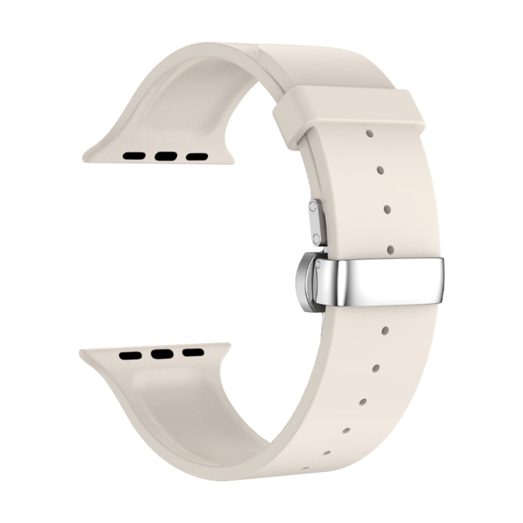Metal Butterfly Buckle Silicone Watch Band For Apple Watch 6 40mm(Starlight Color) - Watch Bands by PMC TechLife | Online Shopping South Africa | PMC TechLife