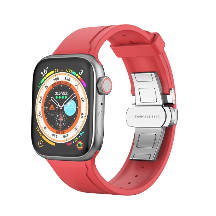 Metal Butterfly Buckle Silicone Watch Band For Apple Watch SE 2023 44mm(Red) - Watch Bands by PMC TechLife | Online Shopping South Africa | PMC TechLife