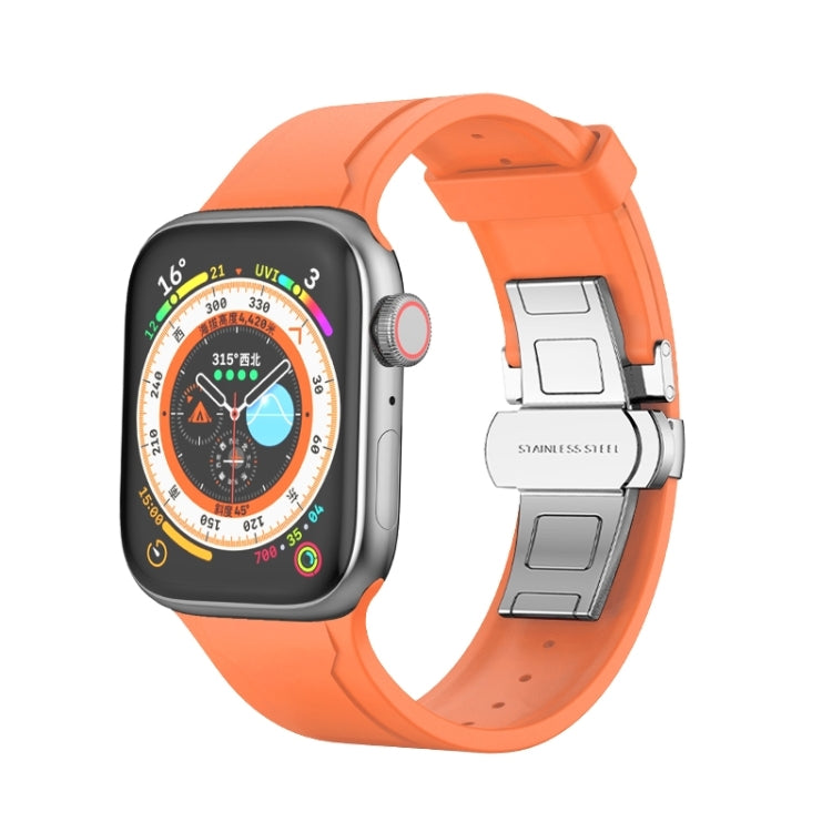 Metal Butterfly Buckle Silicone Watch Band For Apple Watch 9 45mm(Orange) - Watch Bands by PMC TechLife | Online Shopping South Africa | PMC TechLife