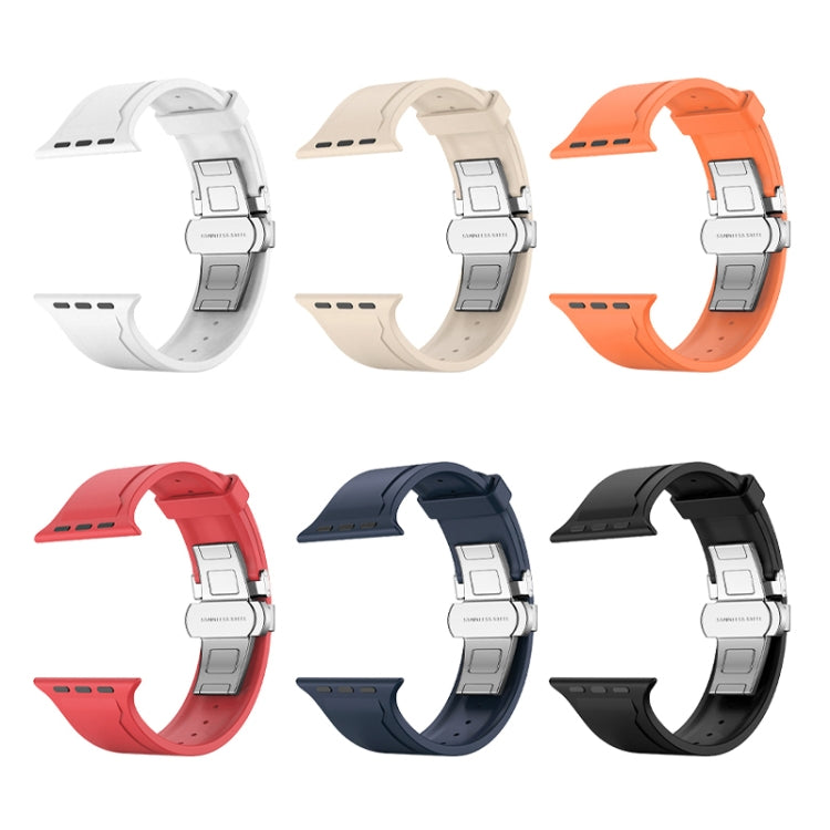 Metal Butterfly Buckle Silicone Watch Band For Apple Watch 8 45mm(Blue) - Watch Bands by PMC TechLife | Online Shopping South Africa | PMC TechLife