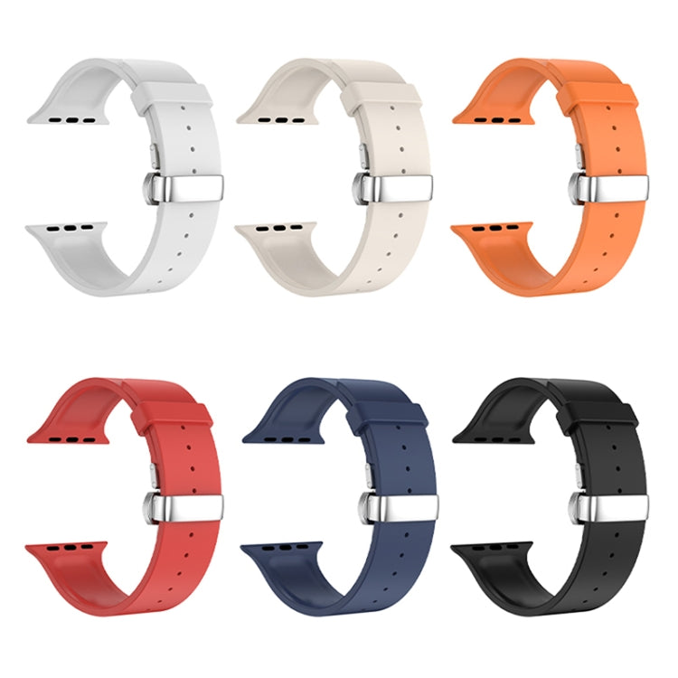 Metal Butterfly Buckle Silicone Watch Band For Apple Watch 8 41mm(Blue) - Watch Bands by PMC TechLife | Online Shopping South Africa | PMC TechLife