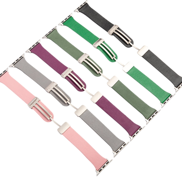 Sheepskin Texture Magnetic Folding Buckle Watch Band For Apple Watch 4 44mm(Grey Green) - Watch Bands by PMC TechLife | Online Shopping South Africa | PMC TechLife