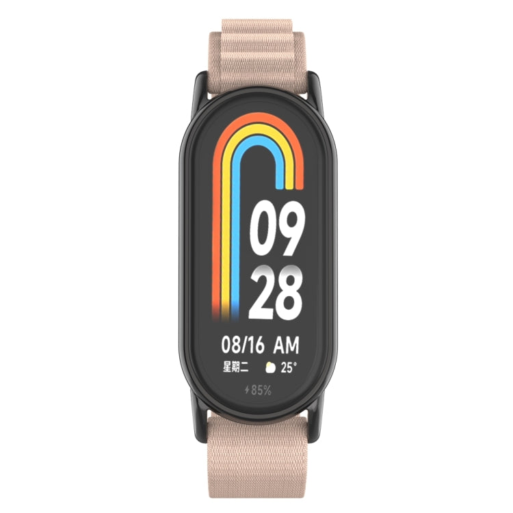 For Xiaomi Mi Band 8 Metal Plug Loop Nylon Watch Band(Black+Apricot) - Watch Bands by PMC TechLife | Online Shopping South Africa | PMC TechLife