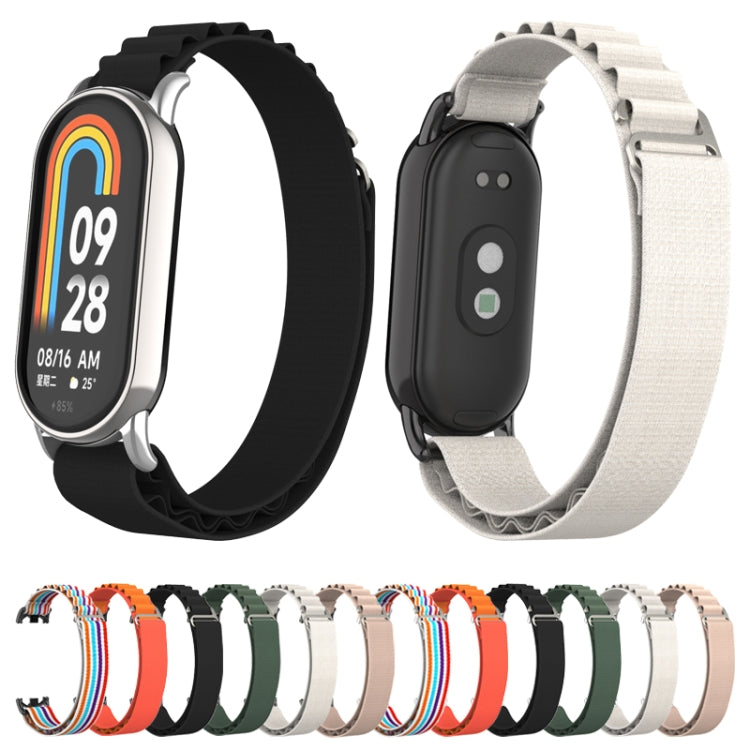 For Xiaomi Mi Band 8 Metal Plug Loop Nylon Watch Band(Silver+Apricot) - Watch Bands by PMC TechLife | Online Shopping South Africa | PMC TechLife