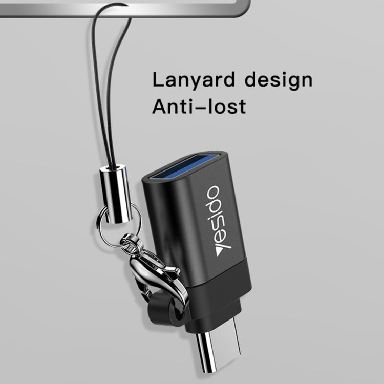 Yesido GS06 Type-C to USB 3.0 OTG Mini Connector Adapter with Keychain(Black) - Converter & Adapter by Yesido | Online Shopping South Africa | PMC TechLife | Buy Now Pay Later Mobicred