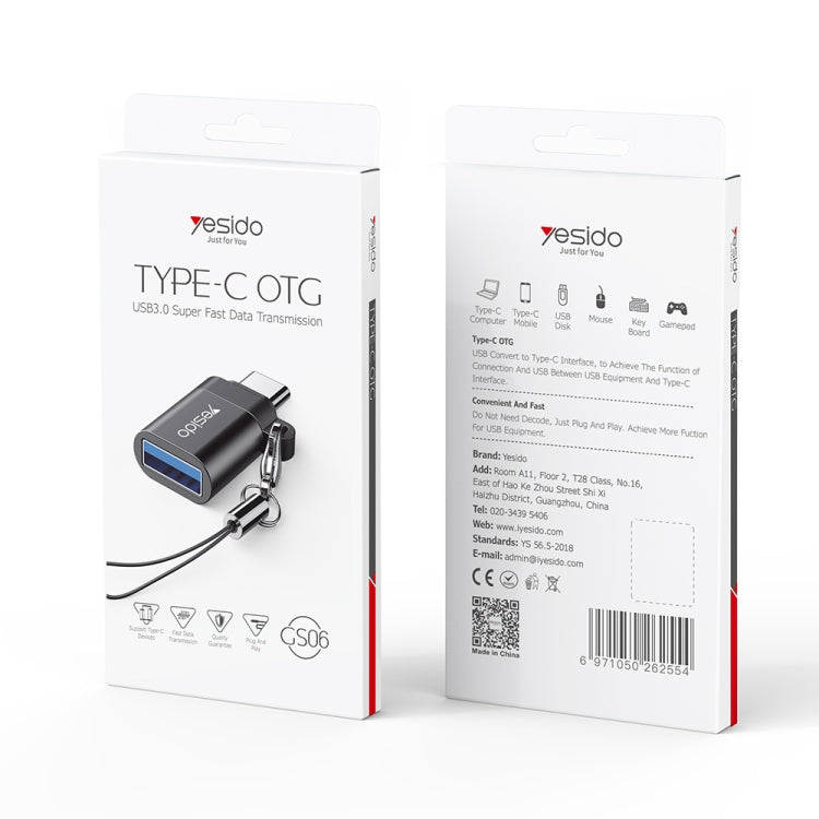 Yesido GS06 Type-C to USB 3.0 OTG Mini Connector Adapter with Keychain(Black) - Converter & Adapter by Yesido | Online Shopping South Africa | PMC TechLife | Buy Now Pay Later Mobicred
