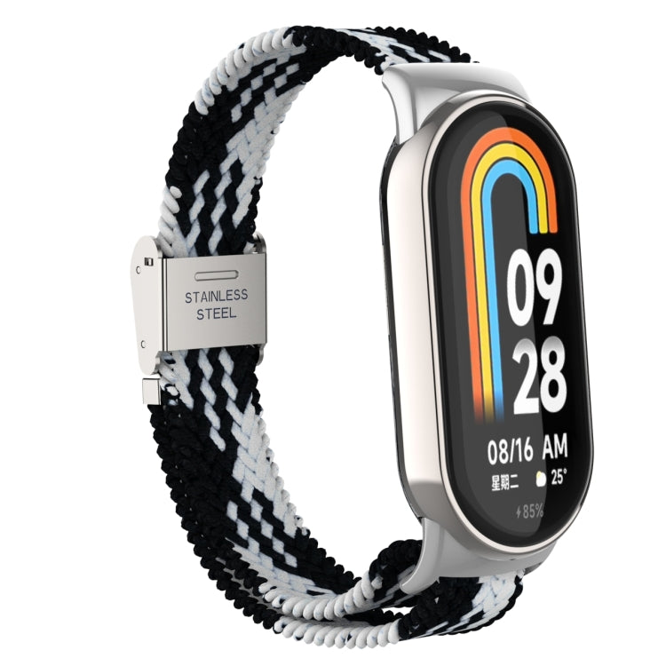 For Xiaomi Mi Band 8 Metal Head + Adjustable Nylon Braided Steel Buckle Watch Band(Black White) - Watch Bands by PMC TechLife | Online Shopping South Africa | PMC TechLife