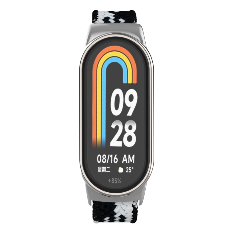 For Xiaomi Mi Band 8 Metal Head + Adjustable Nylon Braided Steel Buckle Watch Band(Black White) - Watch Bands by PMC TechLife | Online Shopping South Africa | PMC TechLife