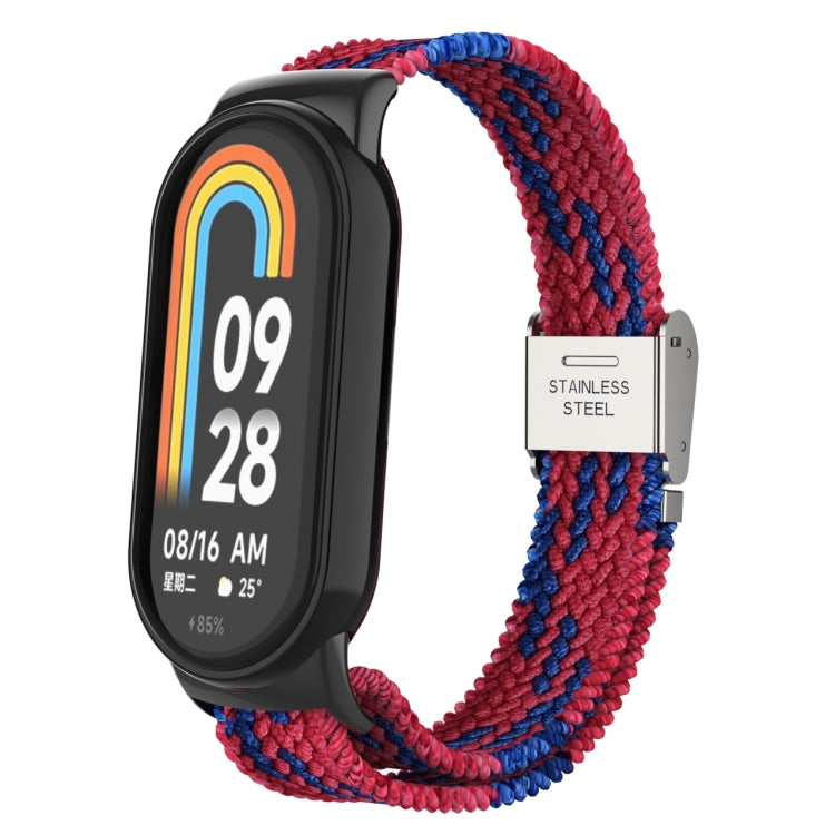For Xiaomi Mi Band 8 Metal Head + Adjustable Nylon Braided Steel Buckle Watch Band(Red Blue) - Watch Bands by PMC TechLife | Online Shopping South Africa | PMC TechLife
