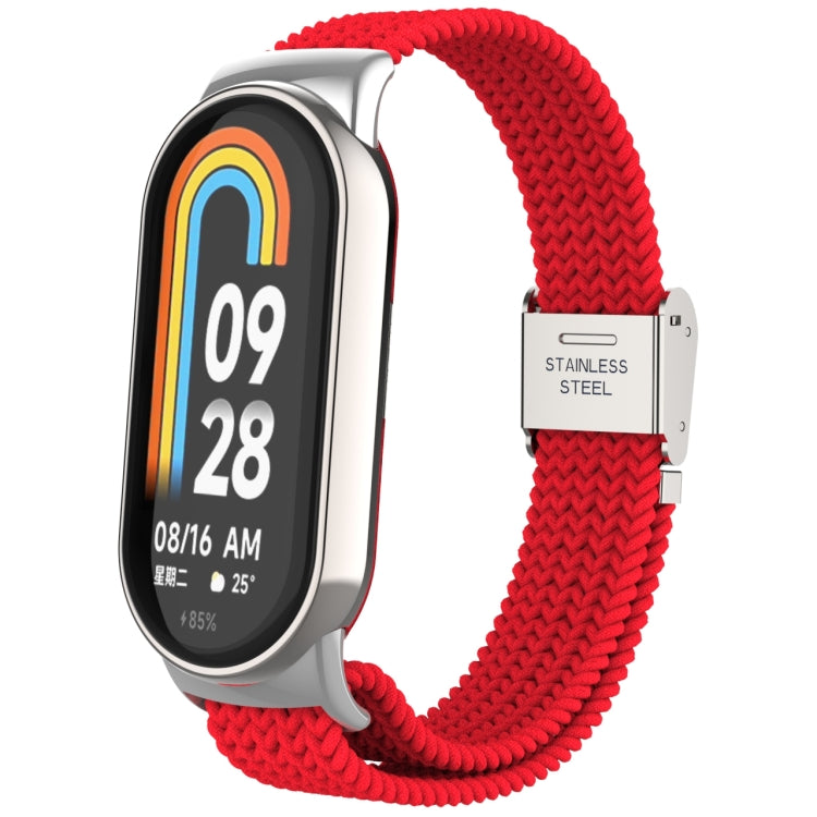 For Xiaomi Mi Band 8 Metal Head + Adjustable Nylon Braided Steel Buckle Watch Band(Red) - Watch Bands by PMC TechLife | Online Shopping South Africa | PMC TechLife