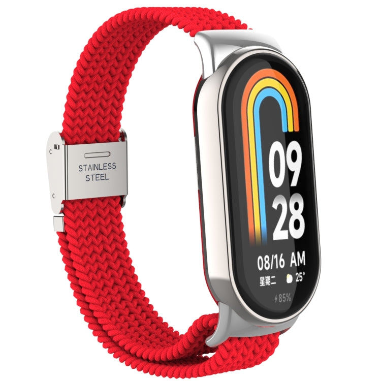 For Xiaomi Mi Band 8 Metal Head + Adjustable Nylon Braided Steel Buckle Watch Band(Red) - Watch Bands by PMC TechLife | Online Shopping South Africa | PMC TechLife