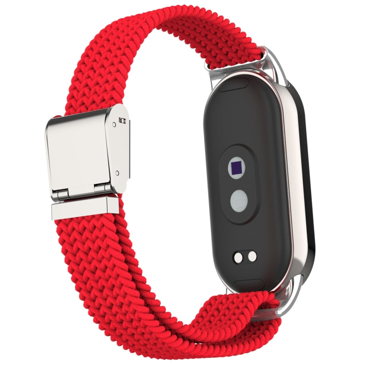 For Xiaomi Mi Band 8 Metal Head + Adjustable Nylon Braided Steel Buckle Watch Band(Red) - Watch Bands by PMC TechLife | Online Shopping South Africa | PMC TechLife