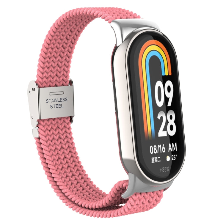 For Xiaomi Mi Band 8 Metal Head + Adjustable Nylon Braided Steel Buckle Watch Band(Pink) - Watch Bands by PMC TechLife | Online Shopping South Africa | PMC TechLife