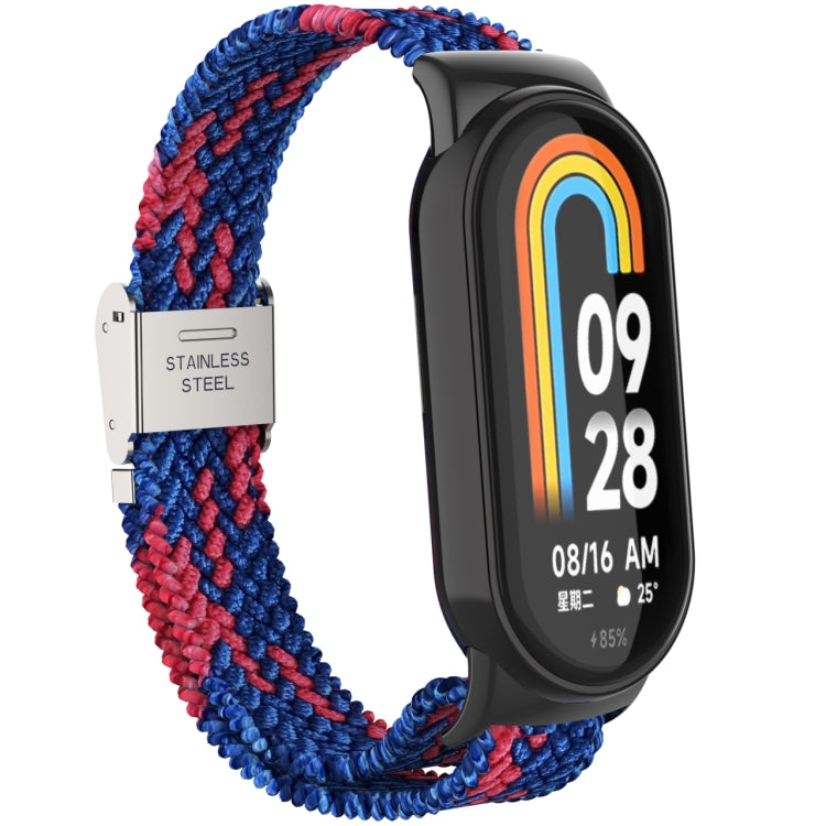 For Xiaomi Mi Band 8 Metal Head + Adjustable Nylon Braided Steel Buckle Watch Band(Blue Red) - Watch Bands by PMC TechLife | Online Shopping South Africa | PMC TechLife