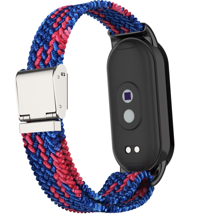 For Xiaomi Mi Band 8 Metal Head + Adjustable Nylon Braided Steel Buckle Watch Band(Blue Red) - Watch Bands by PMC TechLife | Online Shopping South Africa | PMC TechLife