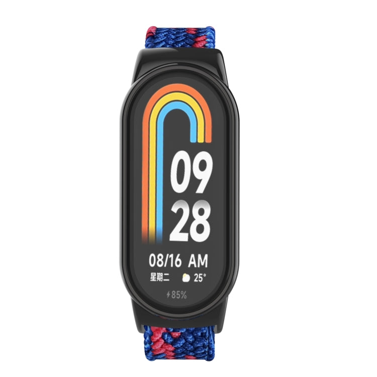 For Xiaomi Mi Band 8 Metal Head + Adjustable Nylon Braided Steel Buckle Watch Band(Blue Red) - Watch Bands by PMC TechLife | Online Shopping South Africa | PMC TechLife