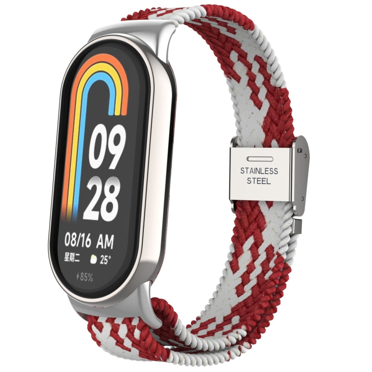 For Xiaomi Mi Band 8 Metal Head + Adjustable Nylon Braided Steel Buckle Watch Band(Red White) - Watch Bands by PMC TechLife | Online Shopping South Africa | PMC TechLife