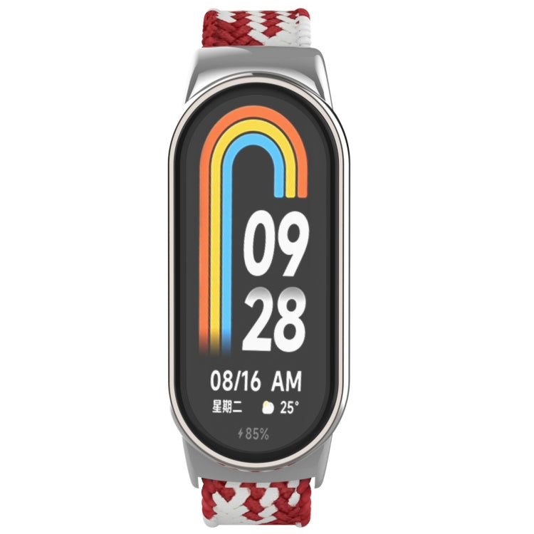 For Xiaomi Mi Band 8 Metal Head + Adjustable Nylon Braided Steel Buckle Watch Band(Red White) - Watch Bands by PMC TechLife | Online Shopping South Africa | PMC TechLife