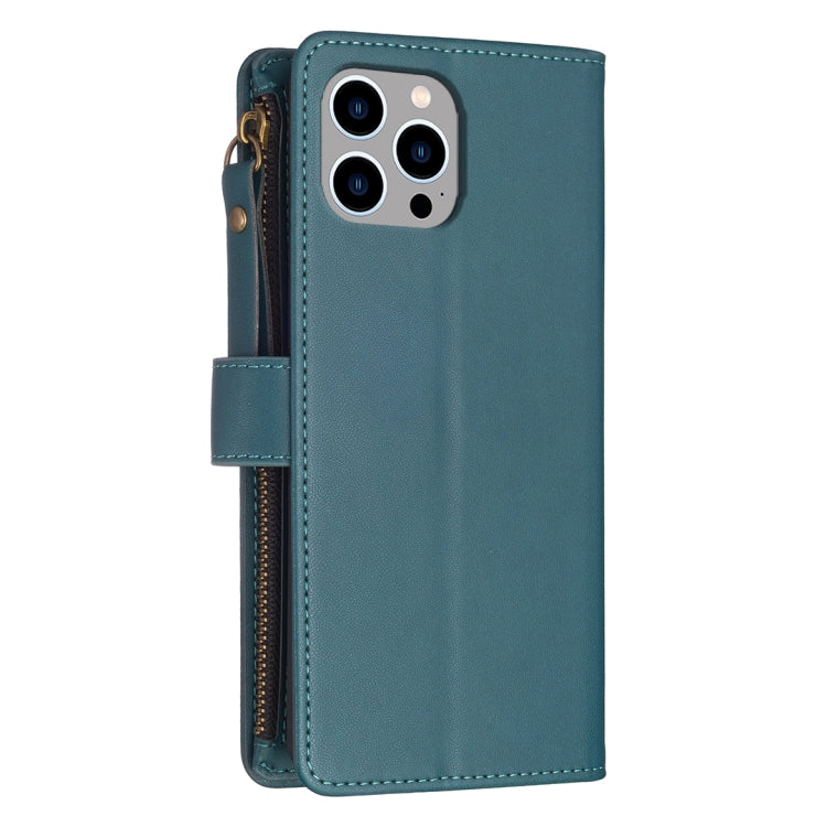 For iPhone 15 Pro Max 9 Card Slots Zipper Wallet Leather Flip Phone Case(Green) - free shipping - PMC TechLife - Order now!
