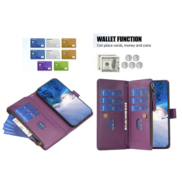 For iPhone 15 Plus 9 Card Slots Zipper Wallet Leather Flip Phone Case(Dark Purple) - free shipping - PMC TechLife - Order now!