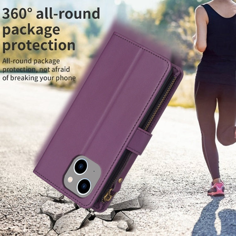 For iPhone 15 Plus 9 Card Slots Zipper Wallet Leather Flip Phone Case(Dark Purple) - free shipping - PMC TechLife - Order now!